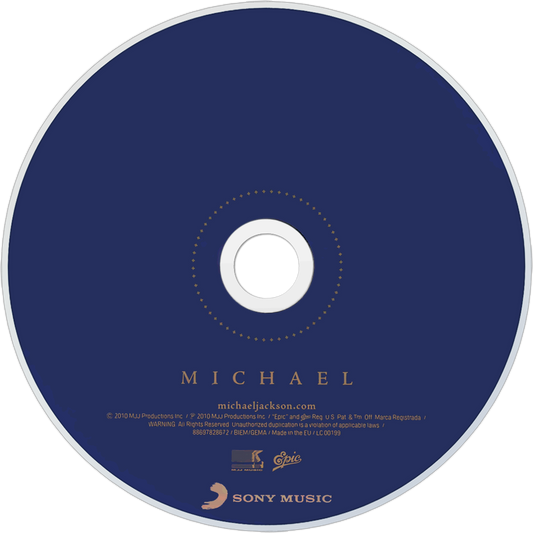 A Michael Jackson CD with a dark blue face, featuring gold text and logos including 'MICHAEL JACKSON', Mad City Grooves Cairo