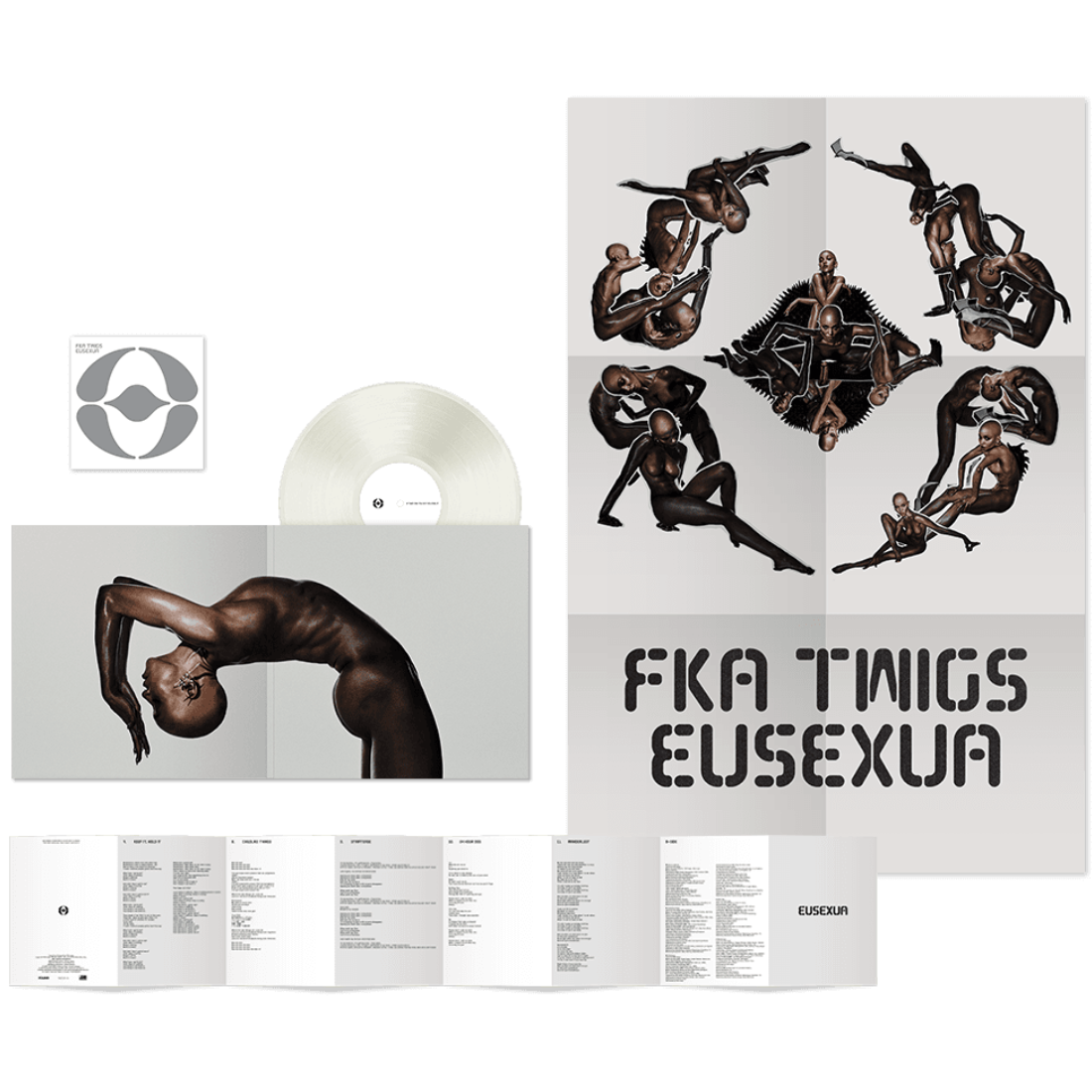 FKA Twigs 'Eusexua' vinyl record set with cover and insert on a dark blue background