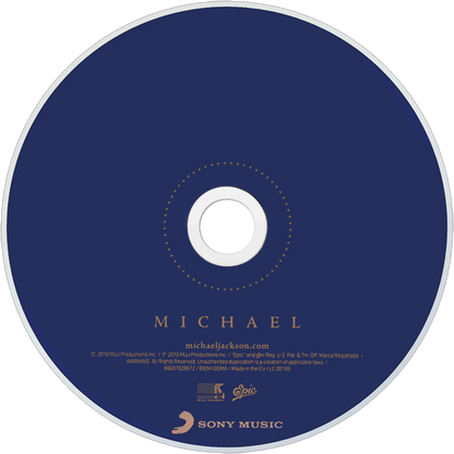A Michael Jackson CD with a dark blue face, featuring gold text and logos including 'MICHAEL JACKSON', Mad City Grooves Cairo